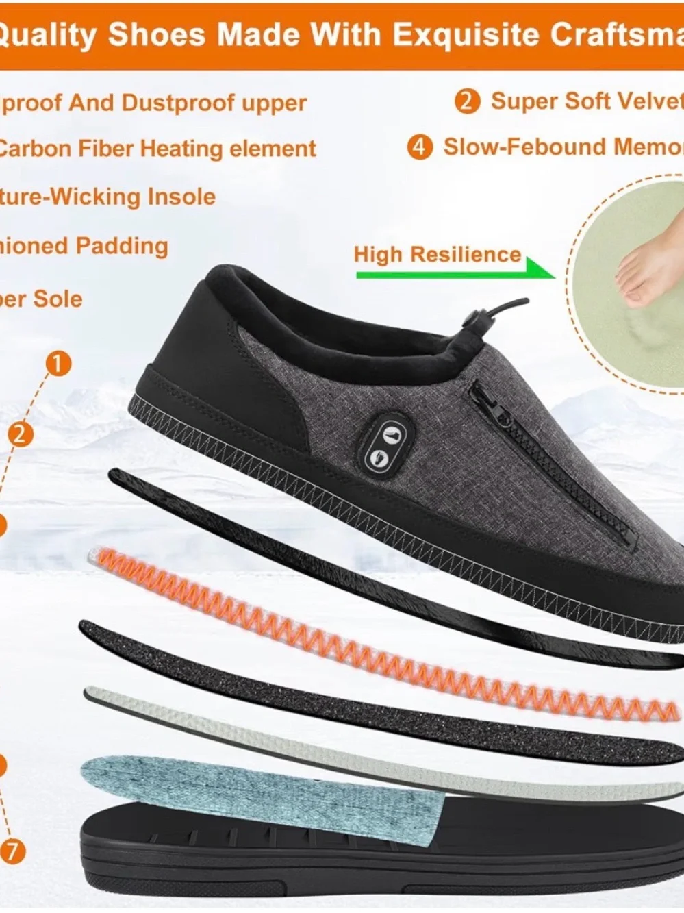 Medium Heated Slip-On Loafers Unisex - Black/Grey. CL1